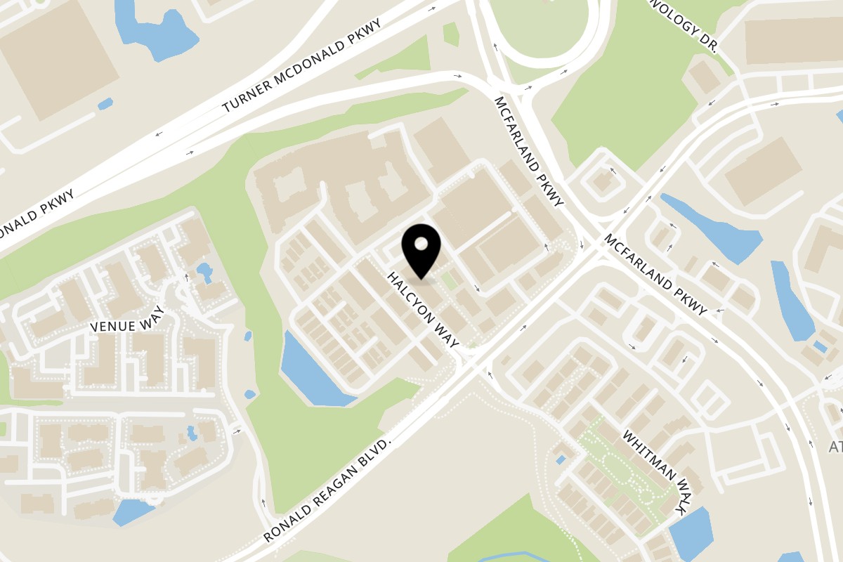 Map showing the location of The Original Hotdog Factory Halcyon on 6330 Halcyon Way Ste 770 in Alpharetta