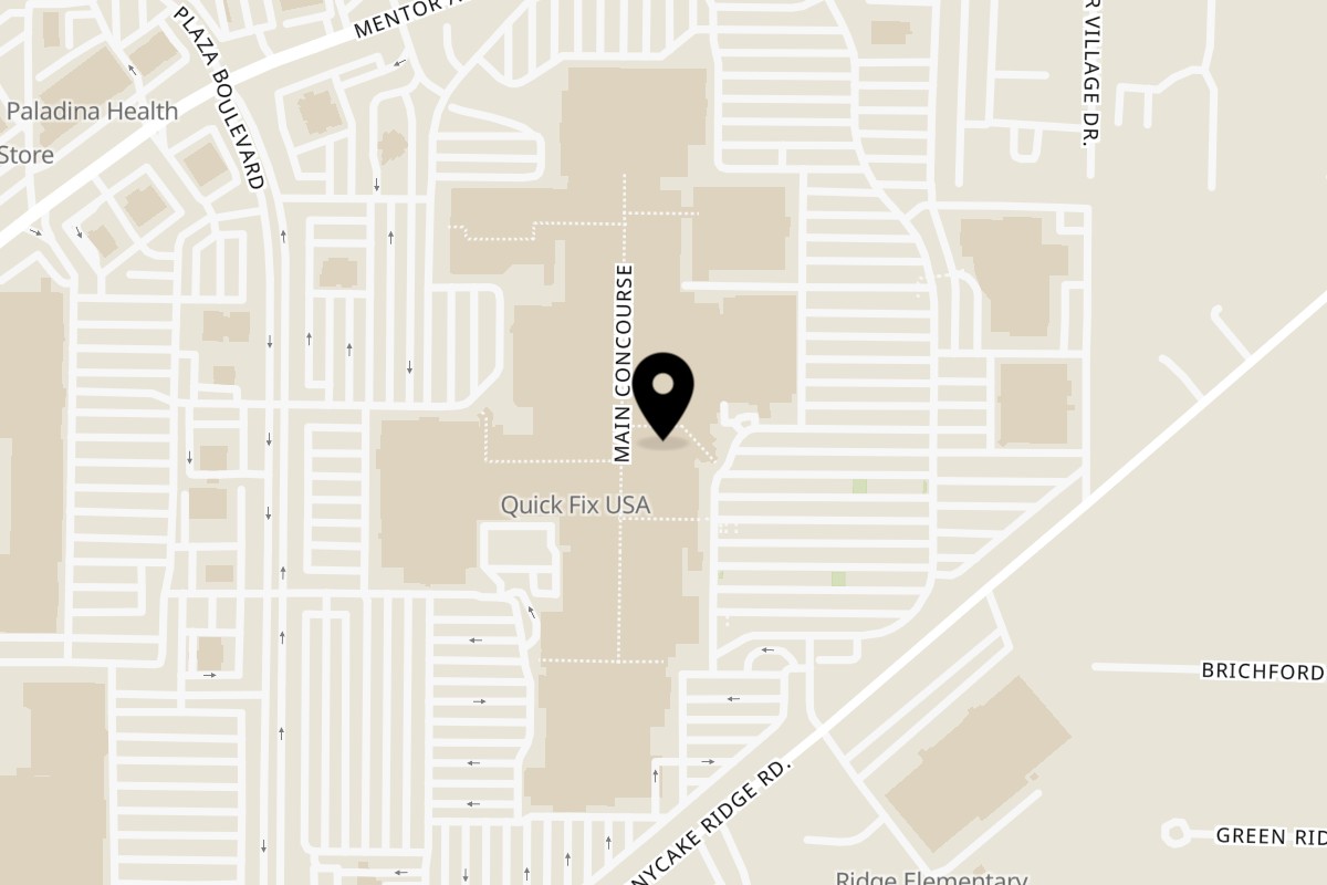 Map showing the location of The Original Hotdog Factory Mentor on 7850 Mentor Ave Ste 842 in Mentor